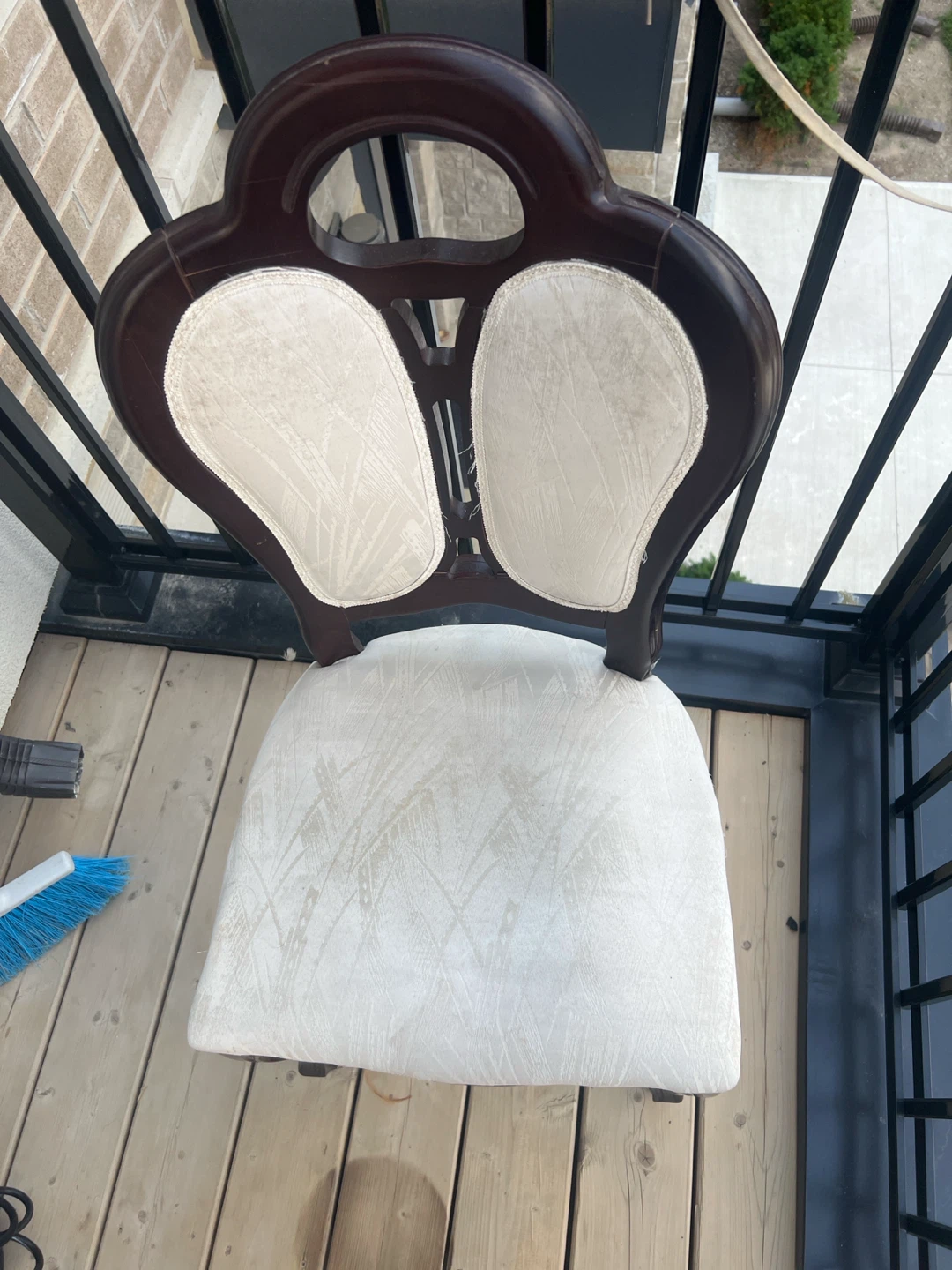 Dark Wood Accent Chair with White Upholstery - photo 2