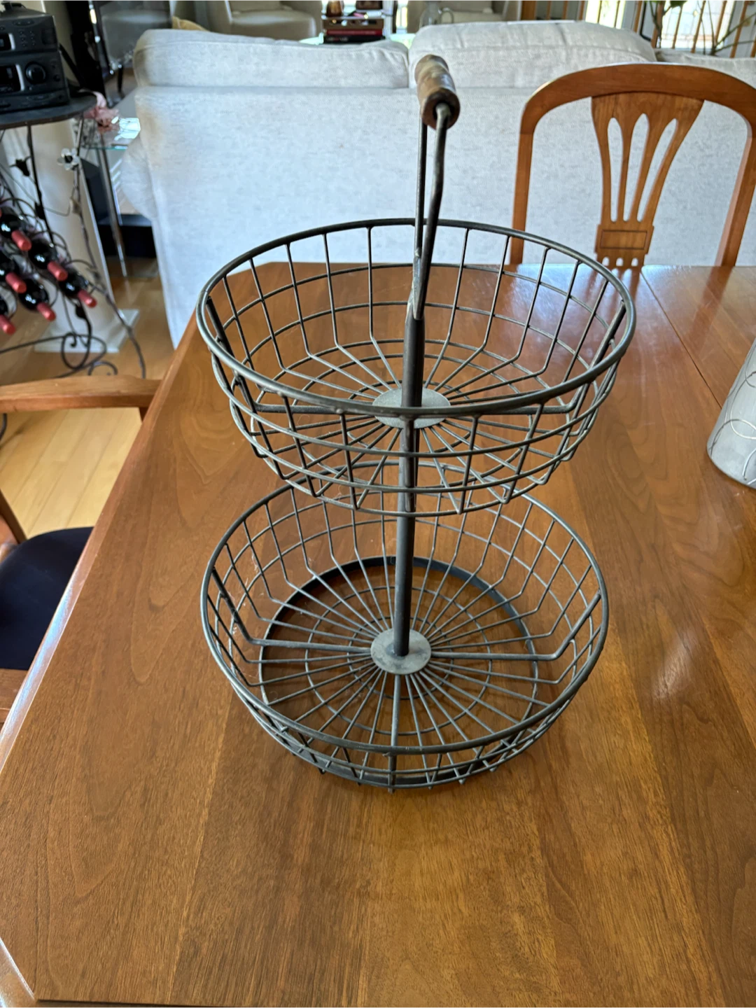 2-Tier Wire Basket Stand with Wooden Handle - photo 2