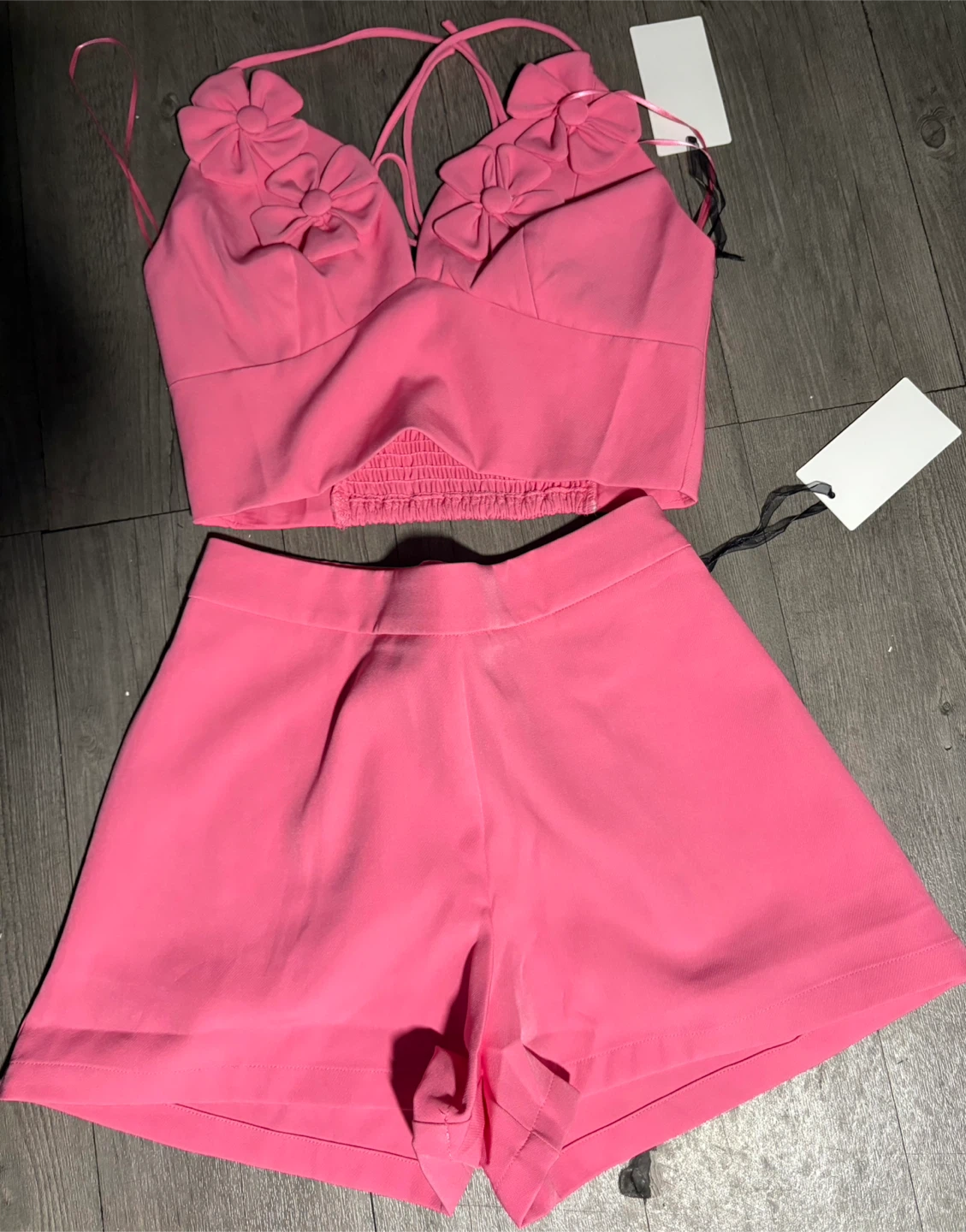 Pink Floral Crop Top and Shorts Set - photo 3