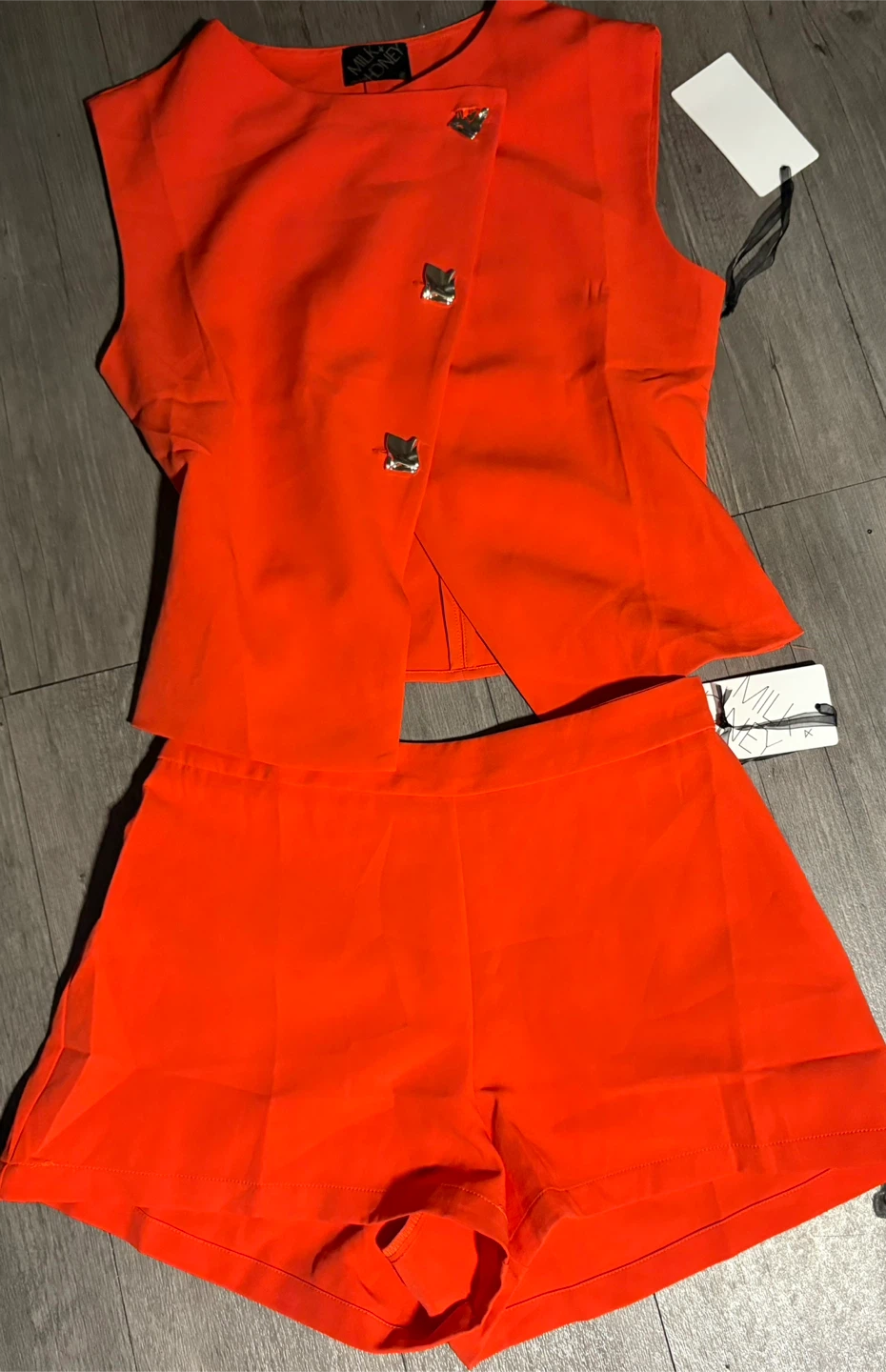 NINEMICHELLE Orange Sleeveless Top & Shorts Set
