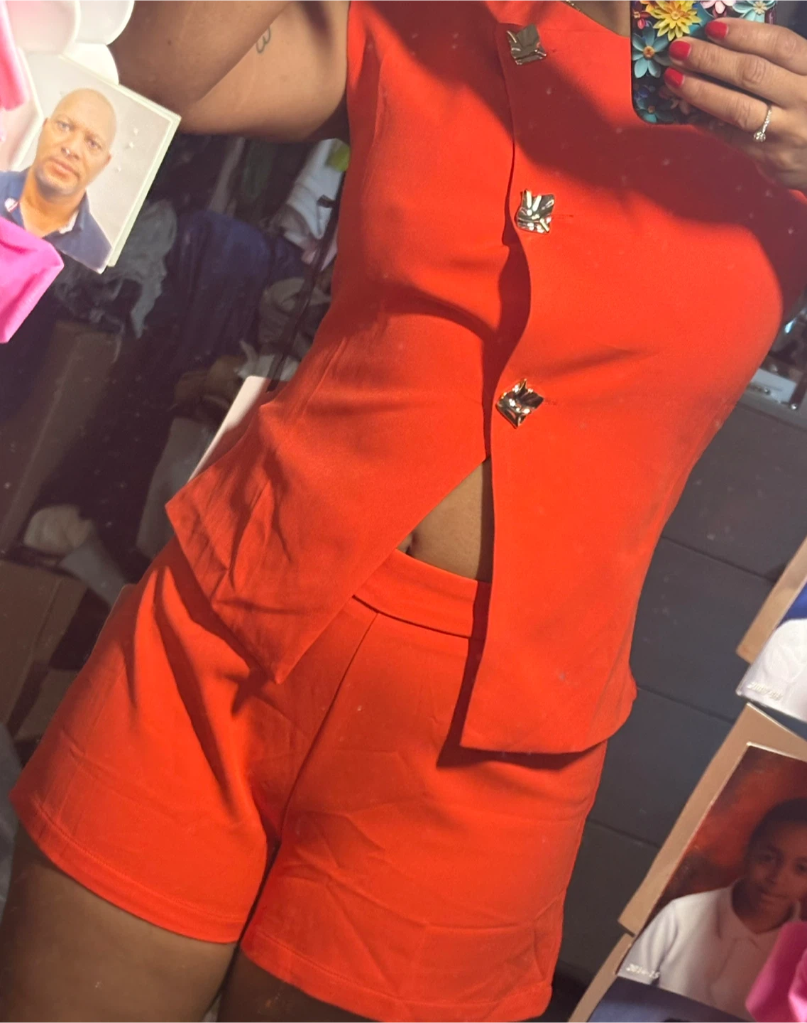 NINEMICHELLE Orange Sleeveless Top & Shorts Set - photo 2