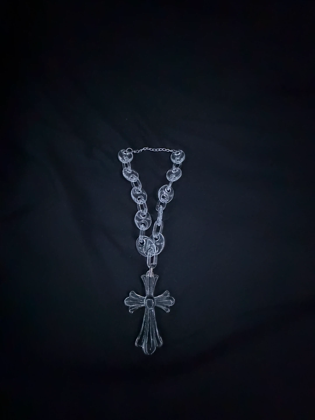 clear cuban link chain with chrome hearts pendant