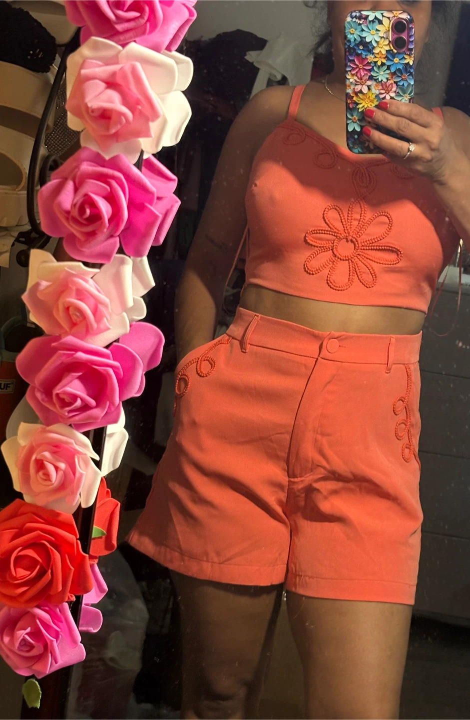 Coral Crop Top and Shorts Set - photo 2