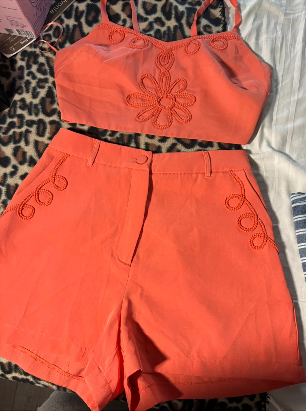 Coral Crop Top and Shorts Set