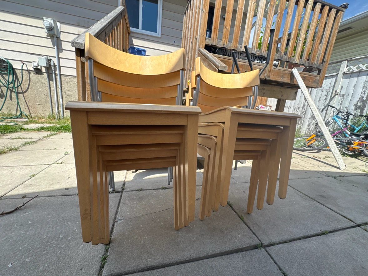 Stackable Wood and Metal Chairs (Set of 6)