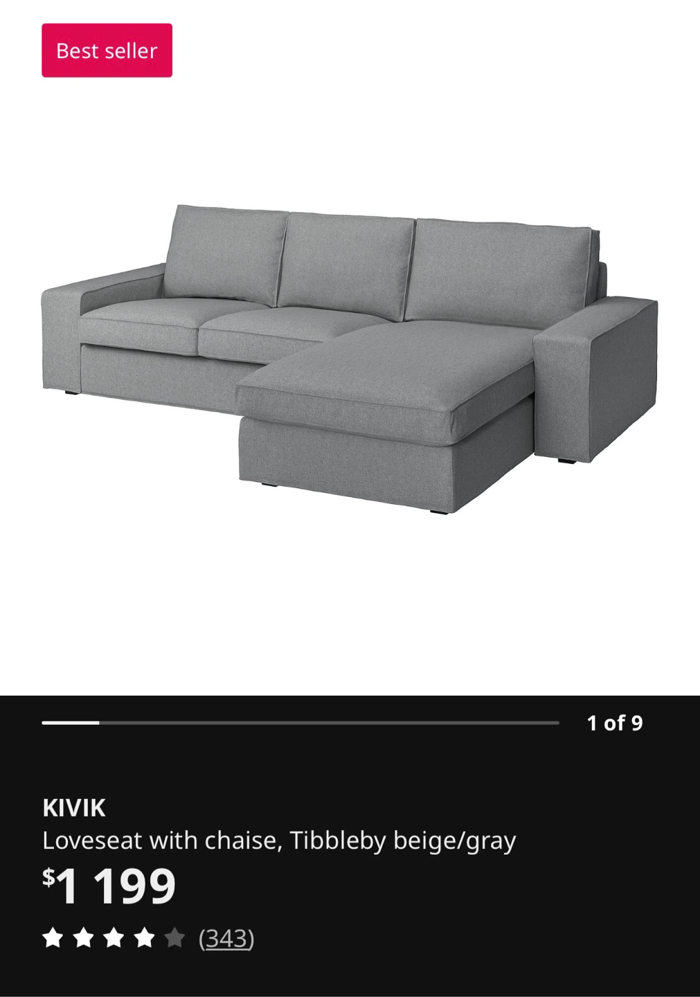 IKEA Kivik Loveseat with Chaise - Tibbleby Beige/Gray - photo 4