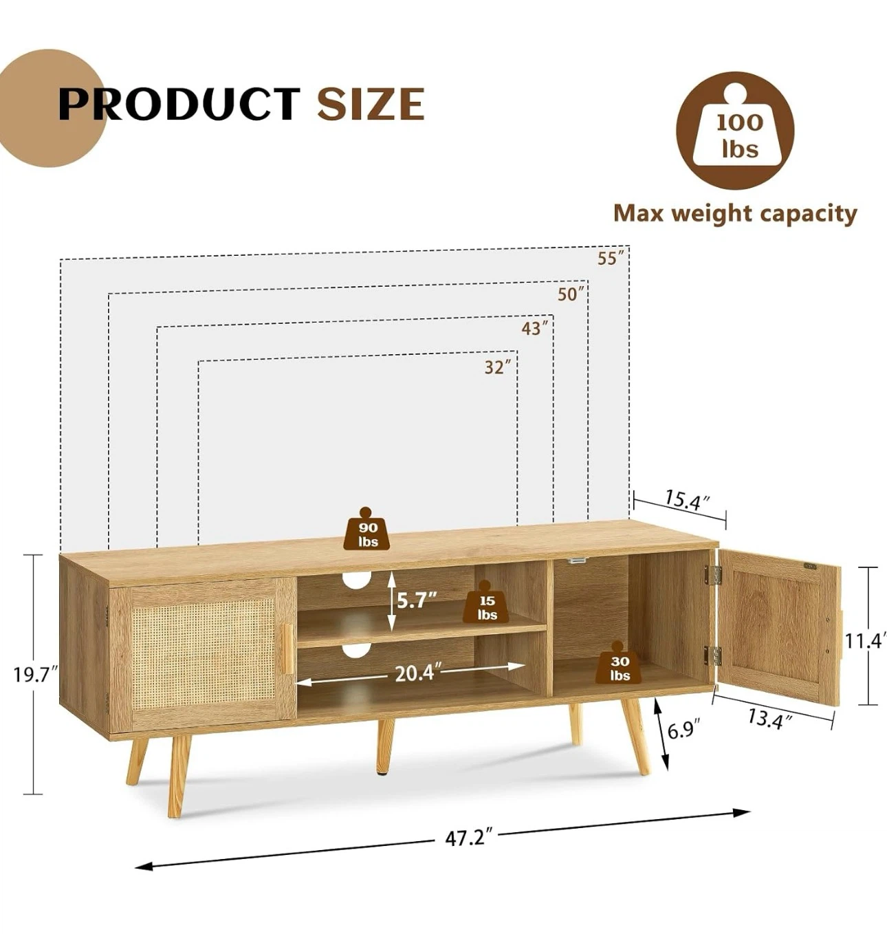 TV Stand with Rattan Doors - photo 2