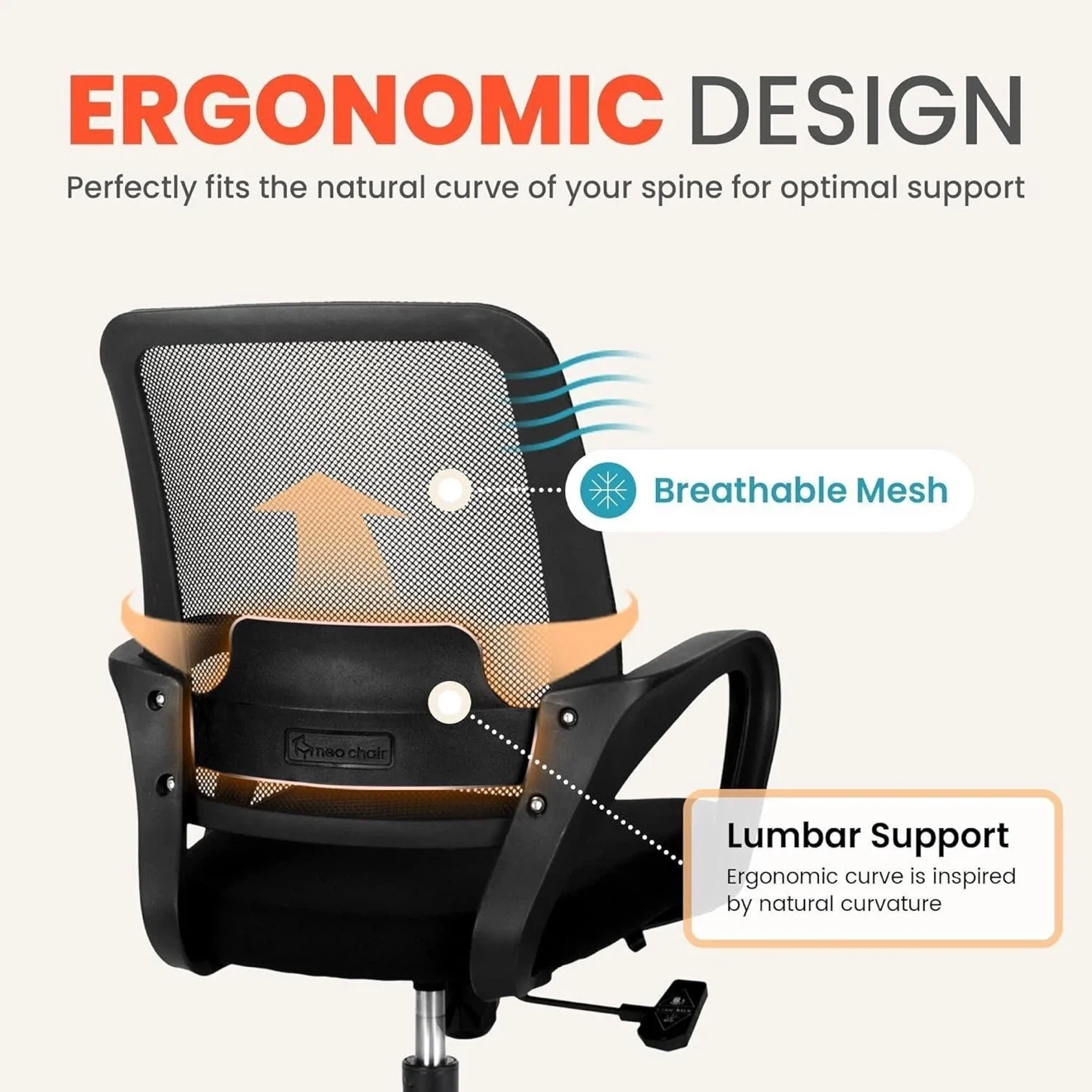 Black Mesh Office Chair with Lumbar Support - photo 3