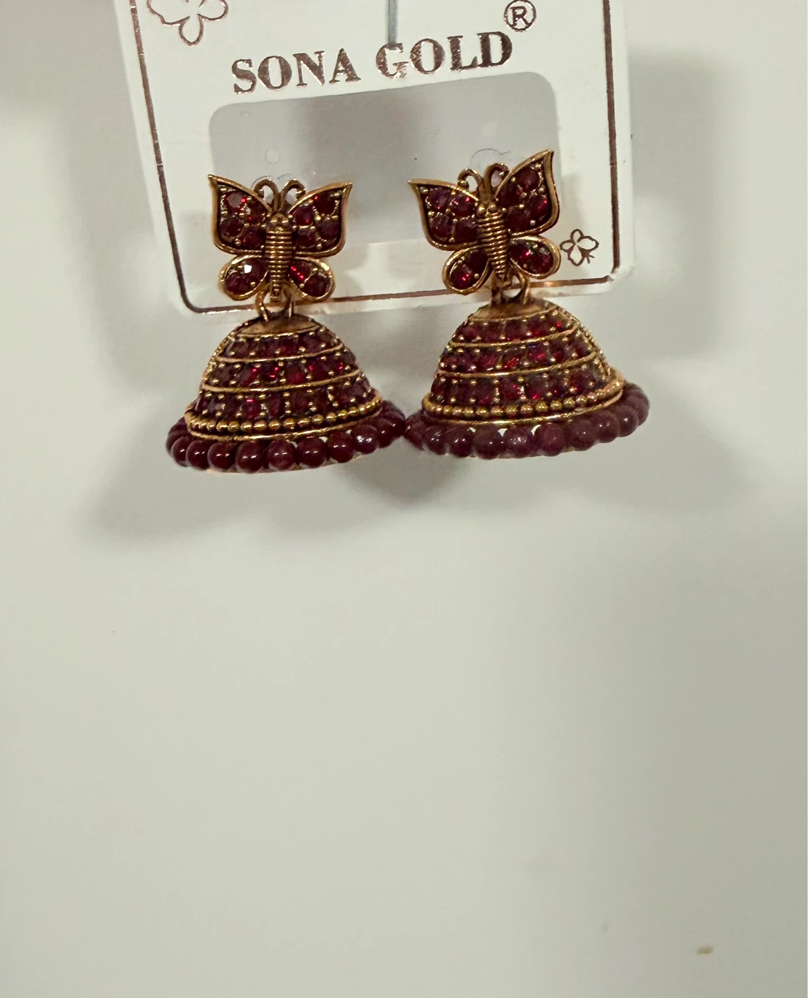 Sona Gold Butterfly Jhumka Earrings - Red - photo 2