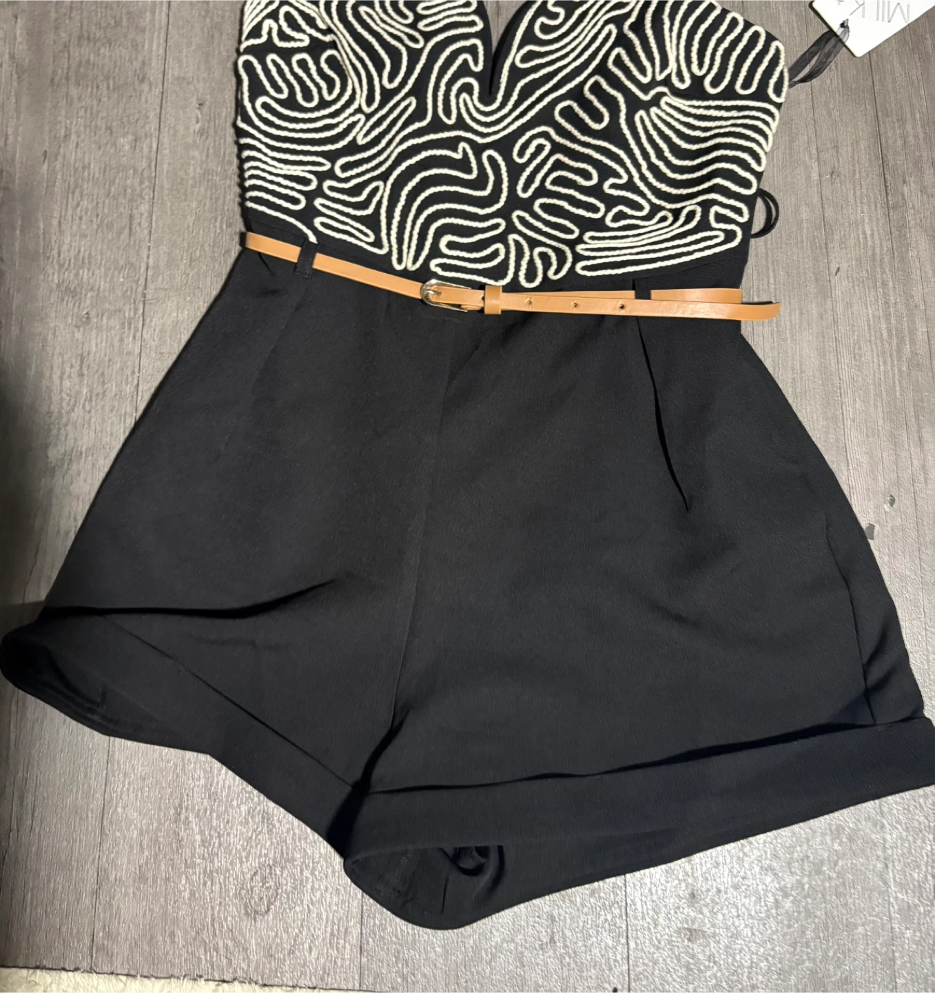 Black Strapless Romper with Belt