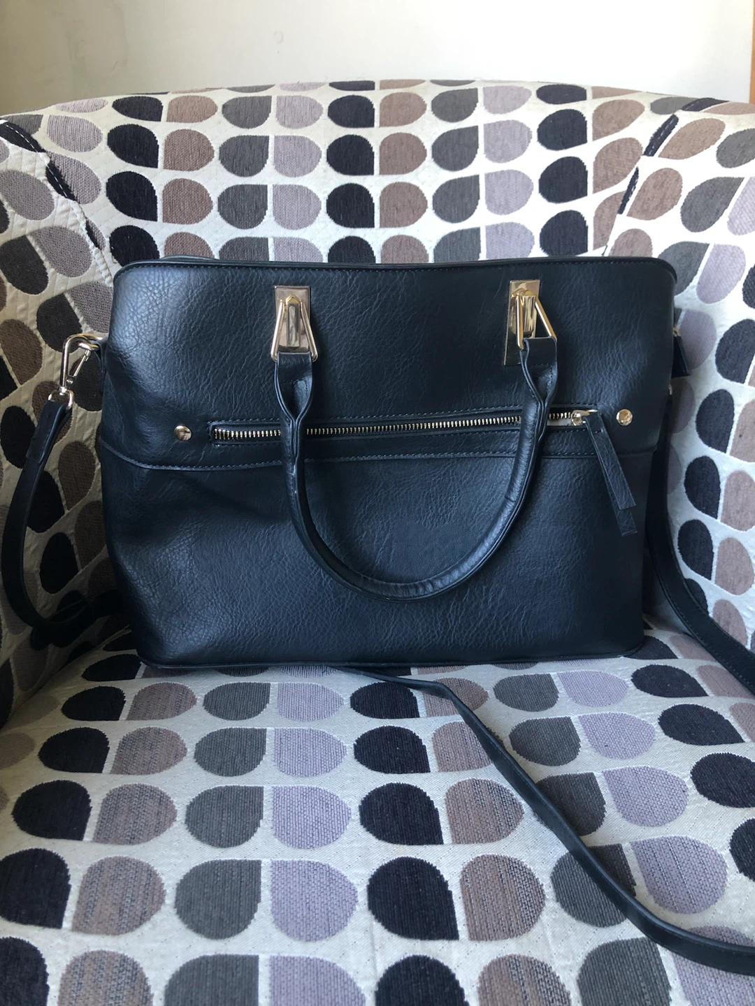 Black Faux Leather Tote Bag