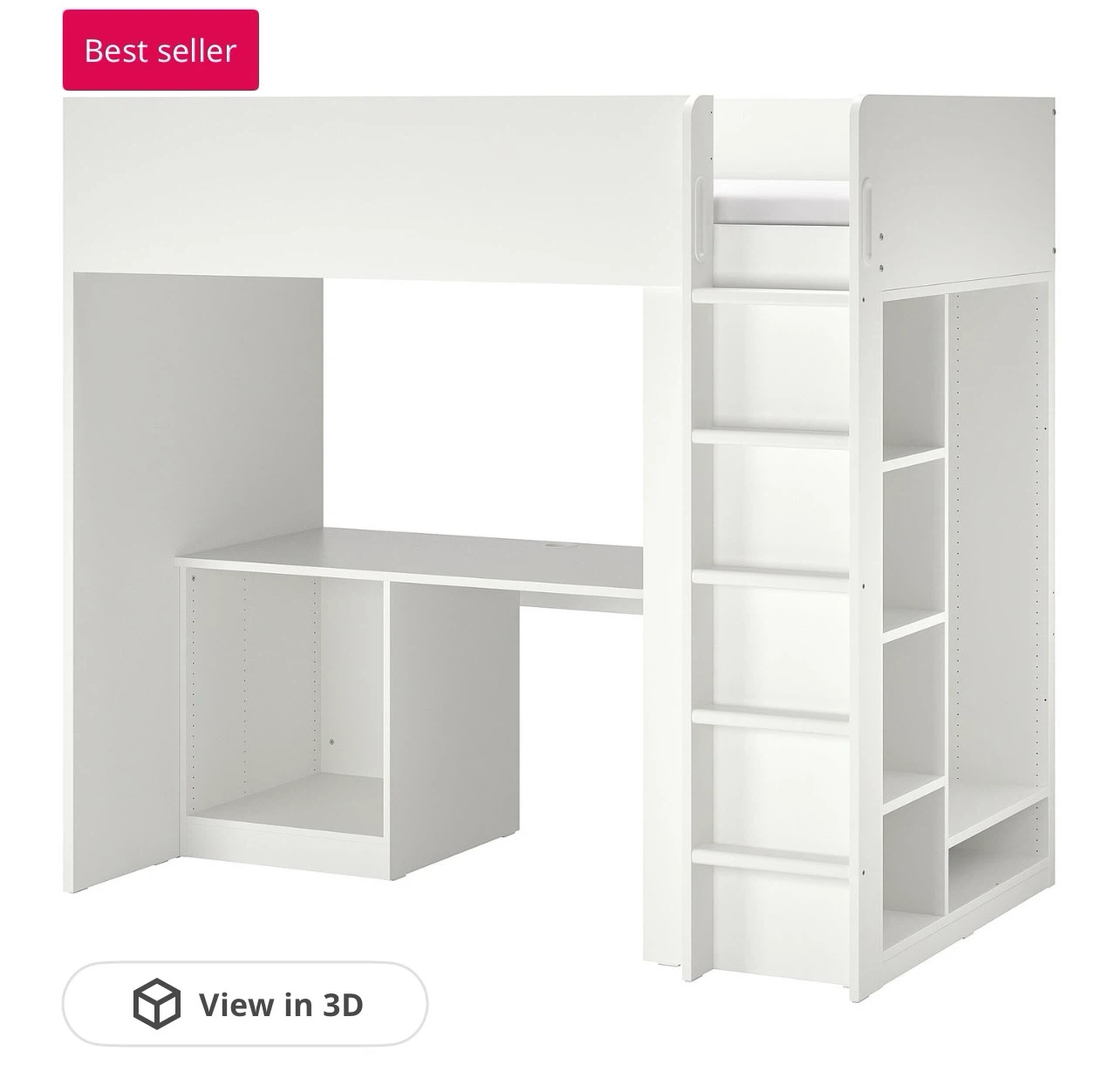 White Loft Bed with Desk and Shelving - photo 5