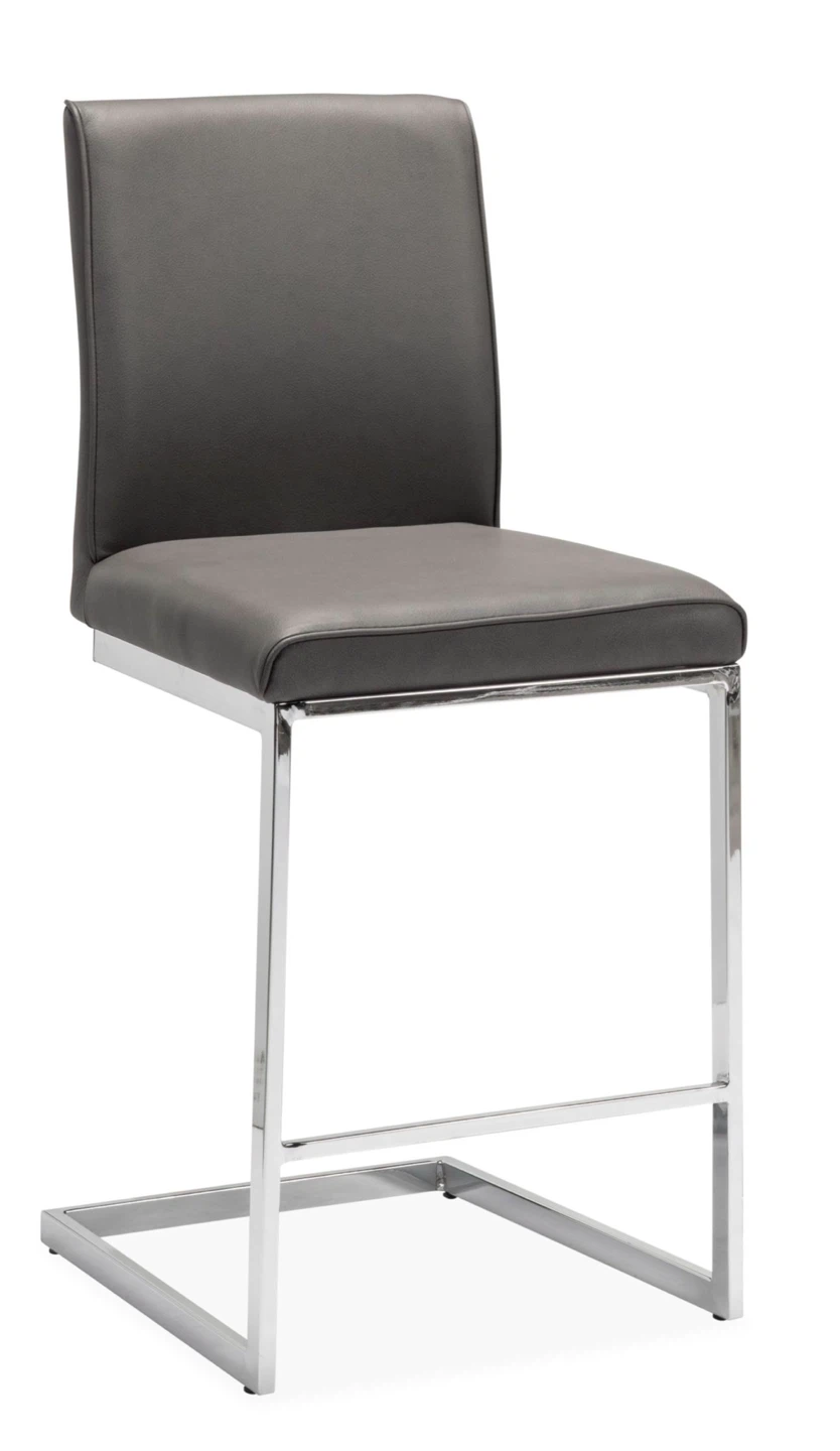 Grey Faux Leather Bar Counter Stools