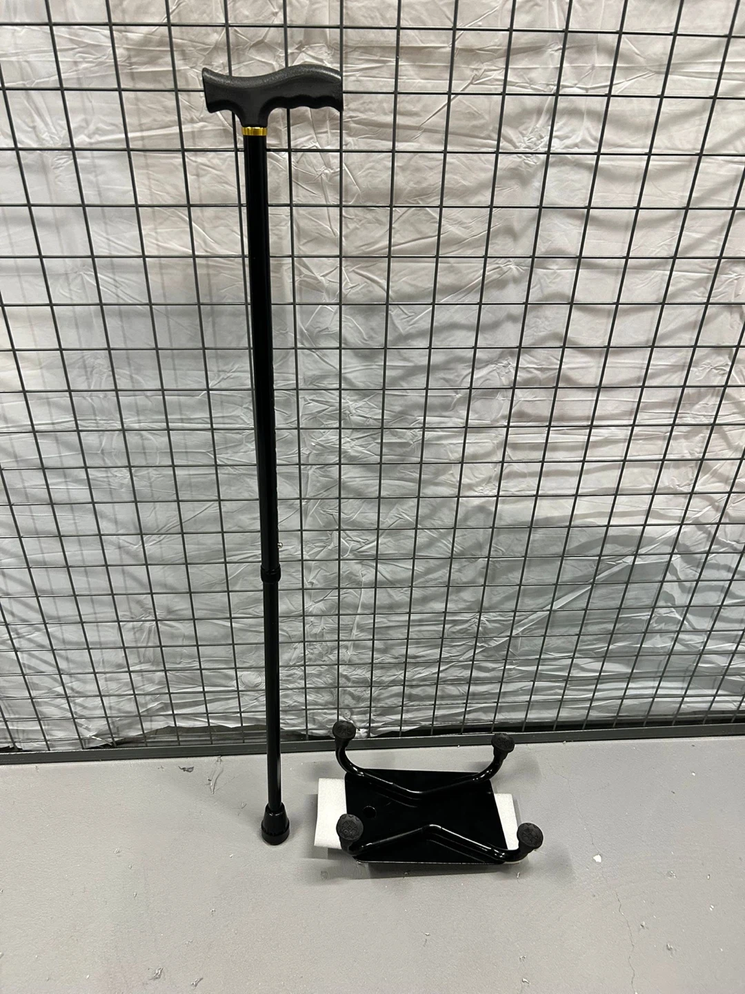 Adjustable Black Walking Cane with Quad Base