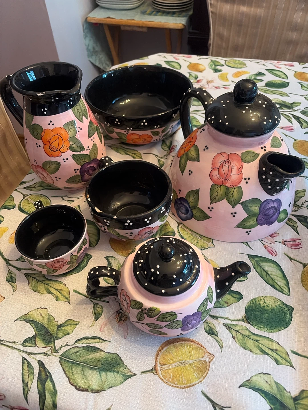 Ganz Pink Floral Ceramic Tea Set
