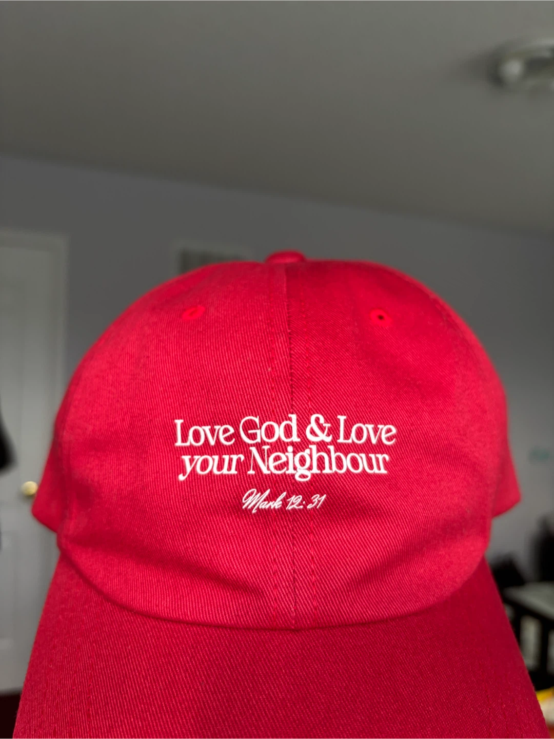 Red Baseball Cap - Love God & Love Your Neighbour