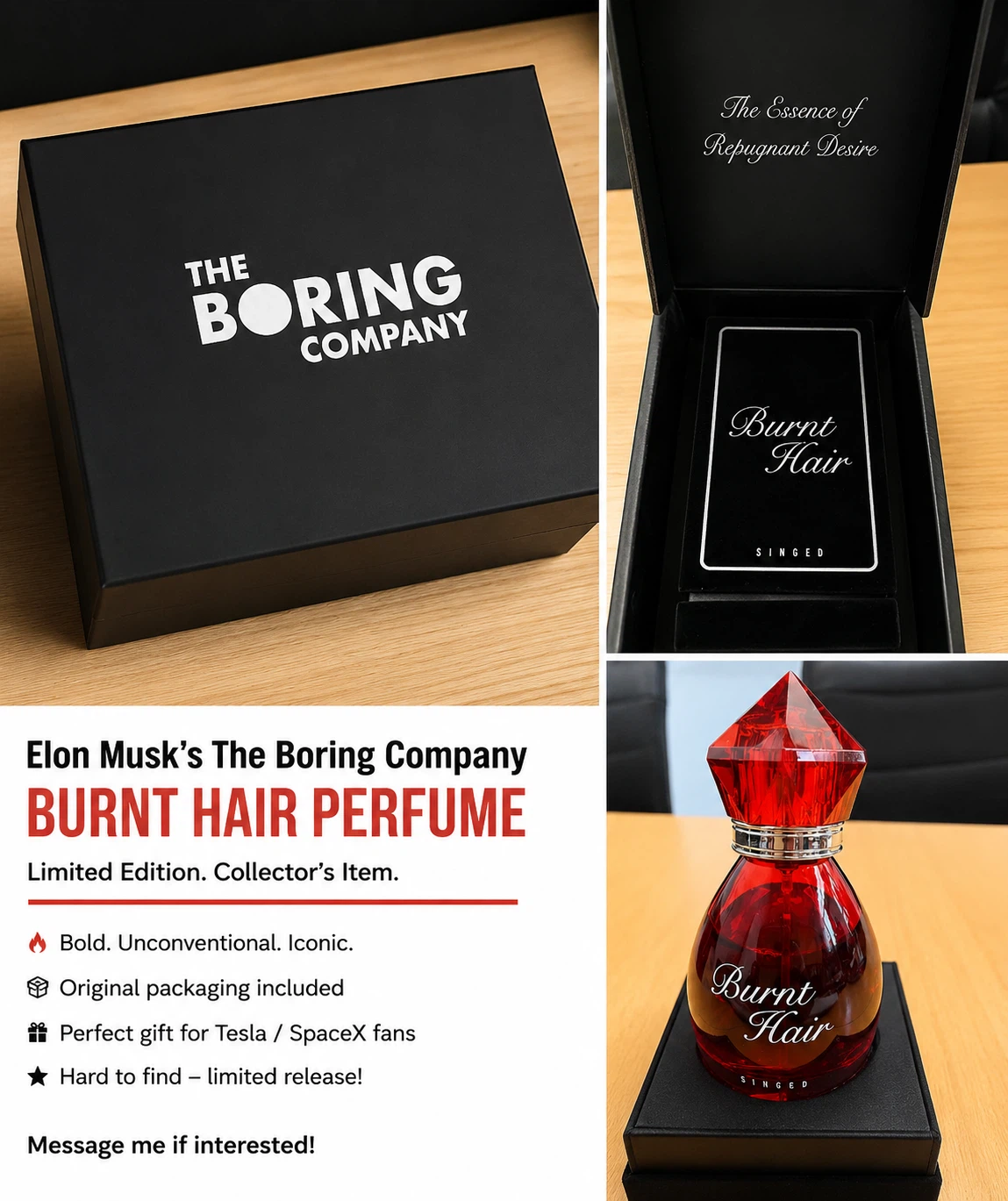 Elon Musk’s The Boring Company Burnt Hair Perfume