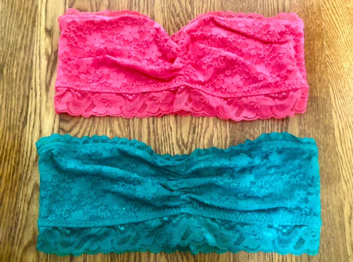 H&M Divided 2 Pack Lace Bandeau Tops - Pink & Teal - Size 12