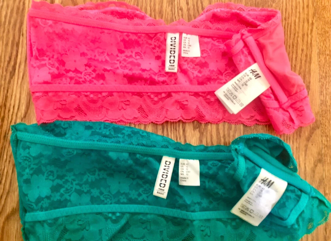H&M Divided 2 Pack Lace Bandeau Tops - Pink & Teal - Size 12 - photo 2