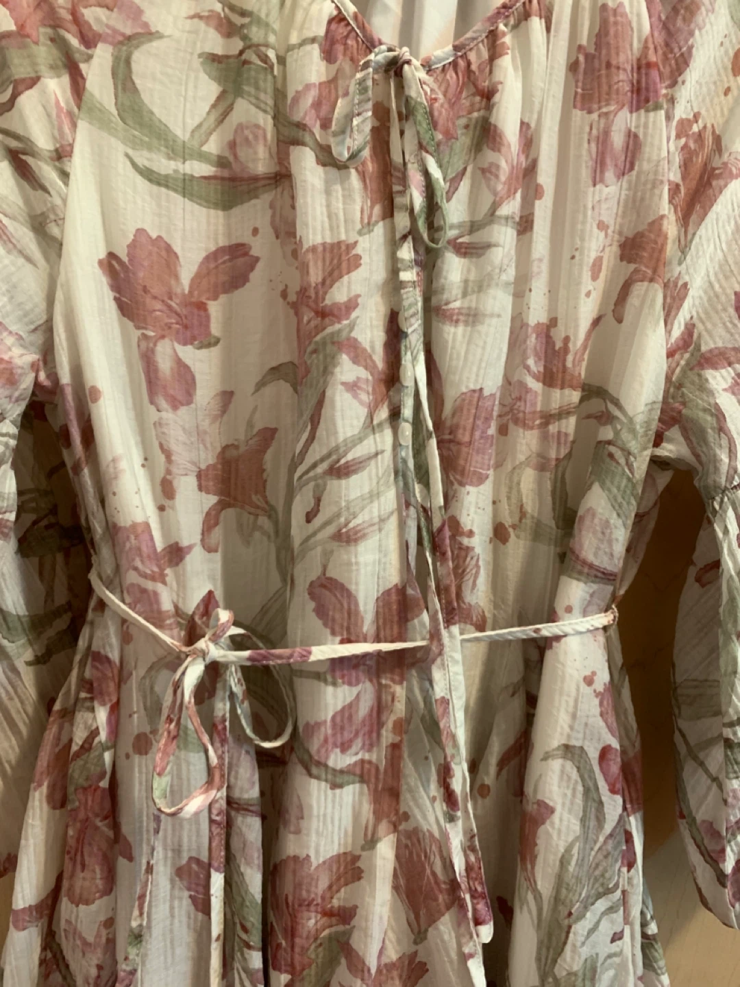 Size S/M Boho Floral Chiffon Flowy Dress Lantern Sleeve - photo 3