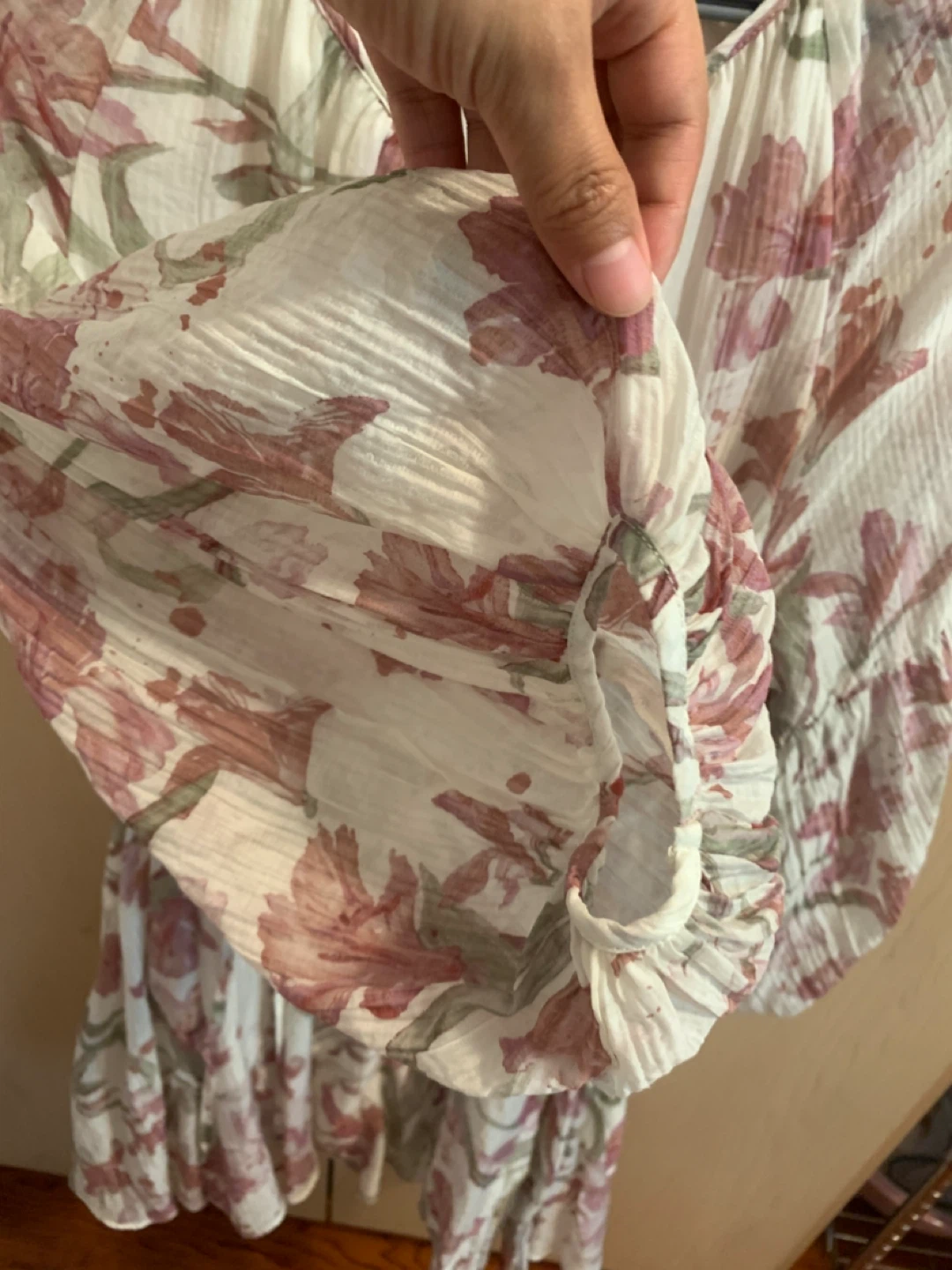 Size S/M Boho Floral Chiffon Flowy Dress Lantern Sleeve - photo 5