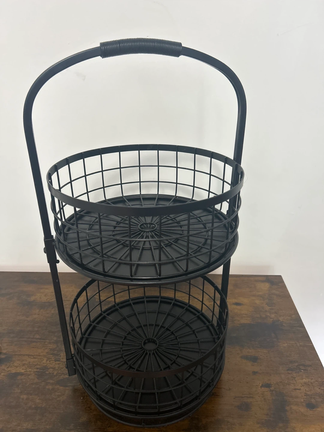Black Two-Tiered Wire Basket with Handle