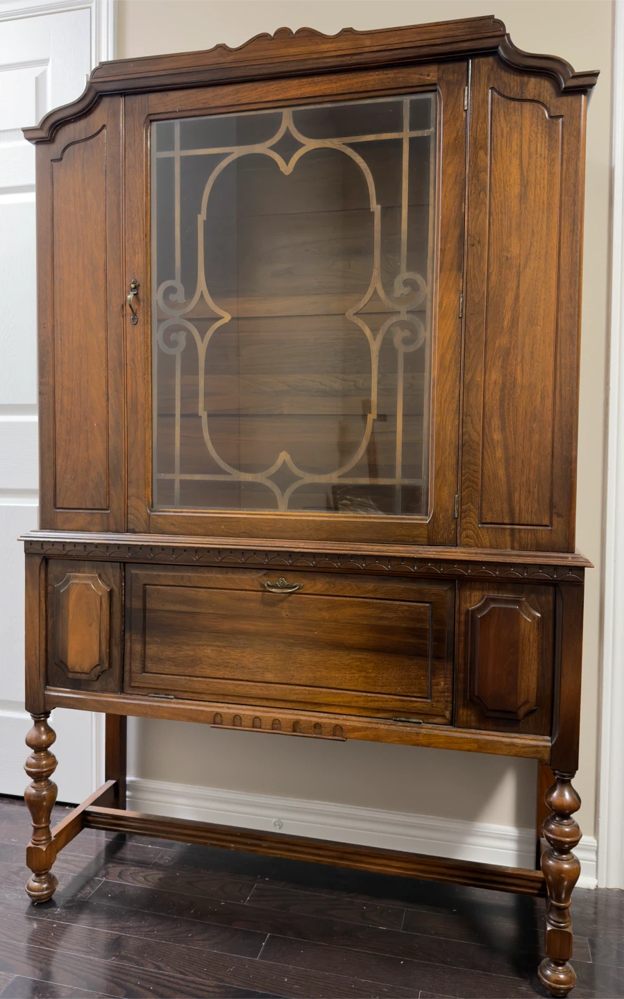 Antique Wooden China Cabinet with Glass Doors - photo 2