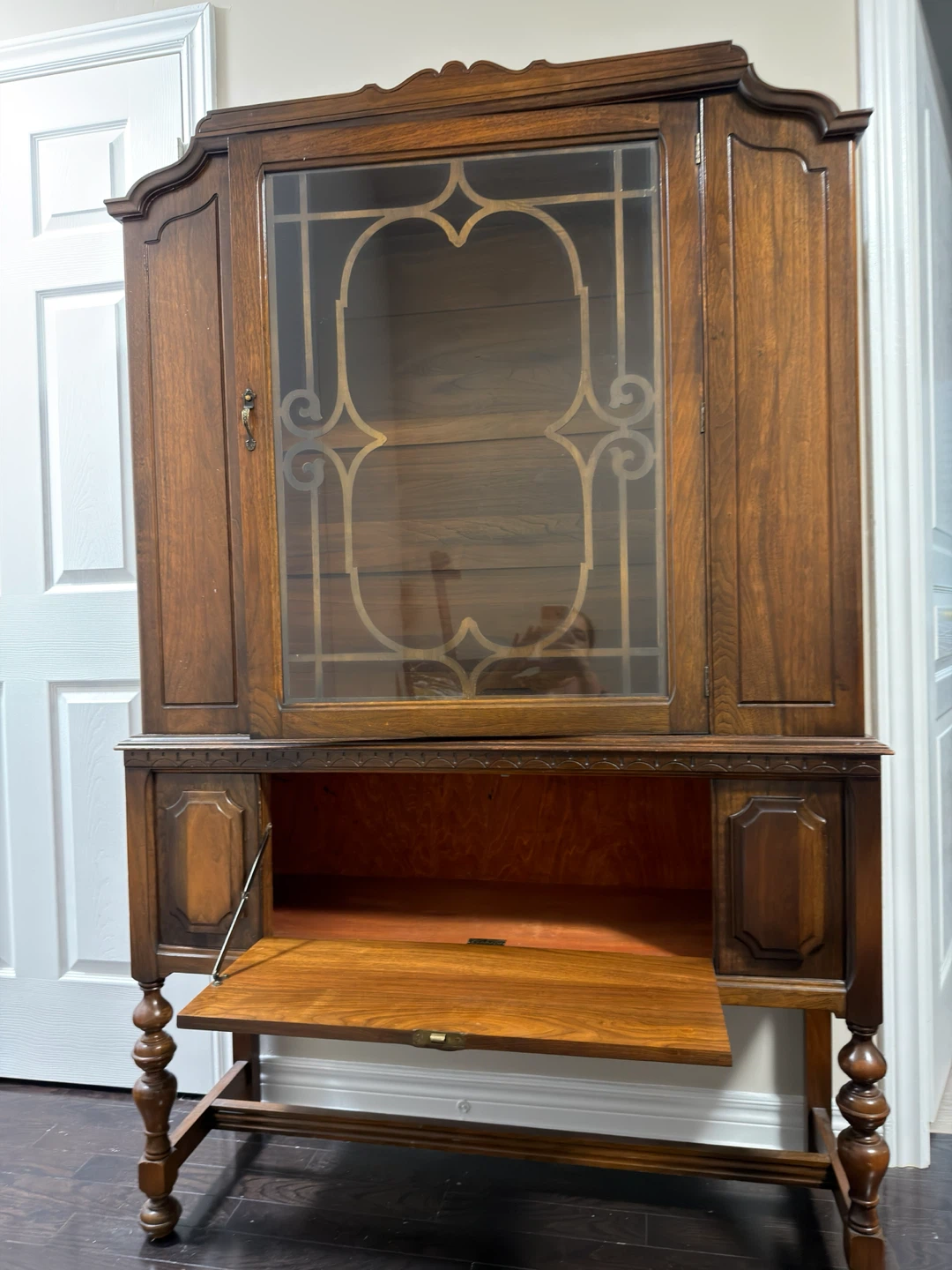 Antique Wooden China Cabinet with Glass Doors - photo 4