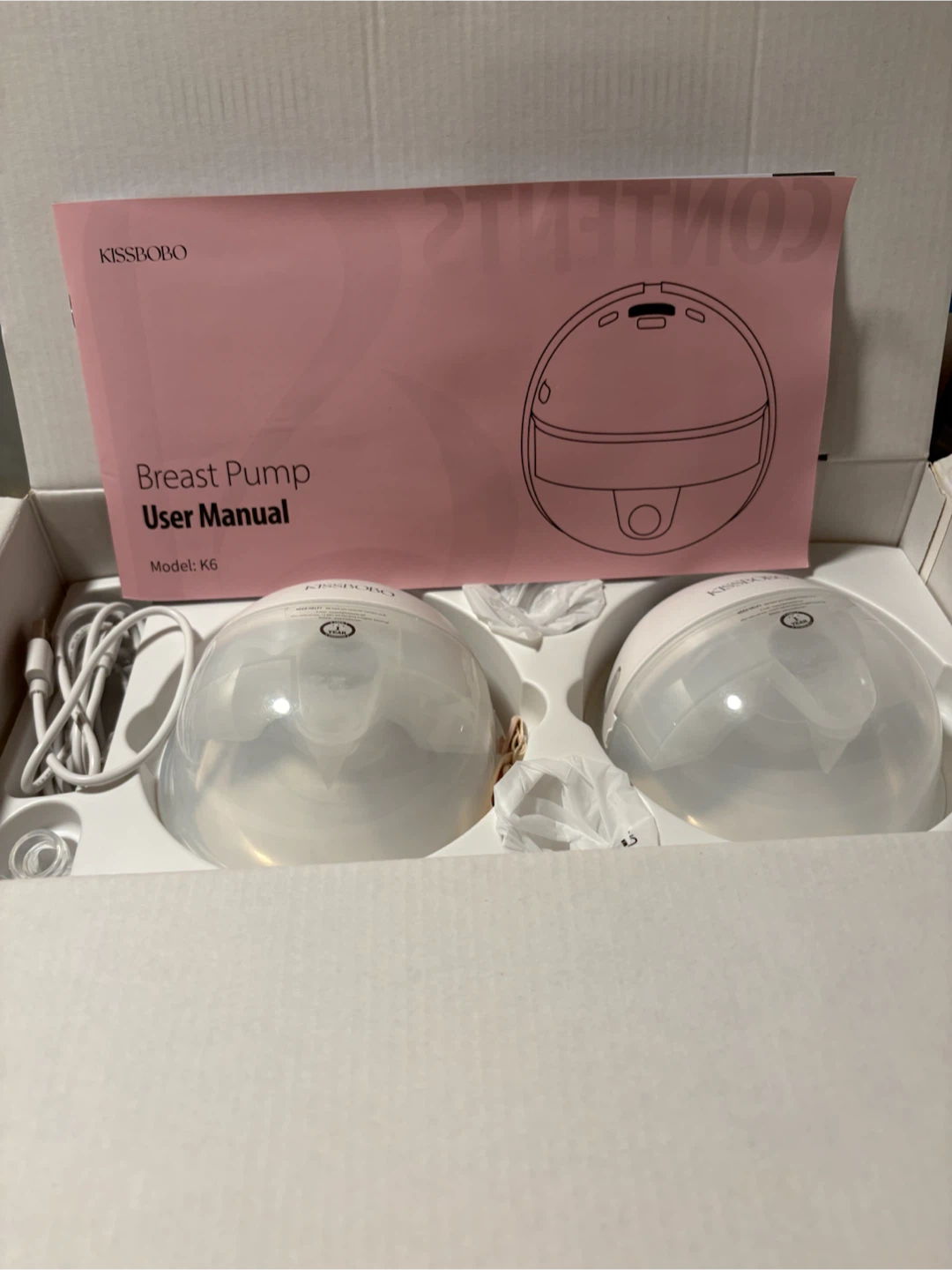 Open box, KISSBOBO K6 Hands Free double wearable Breast Pumps - photo 2