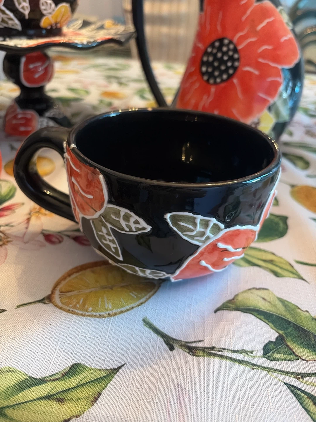 Ganz Black Ceramic Mug with Red Poppies Set - photo 4
