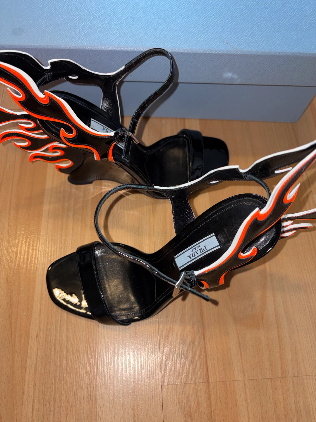 Prada Black Flame Wedge Sandals Size 38