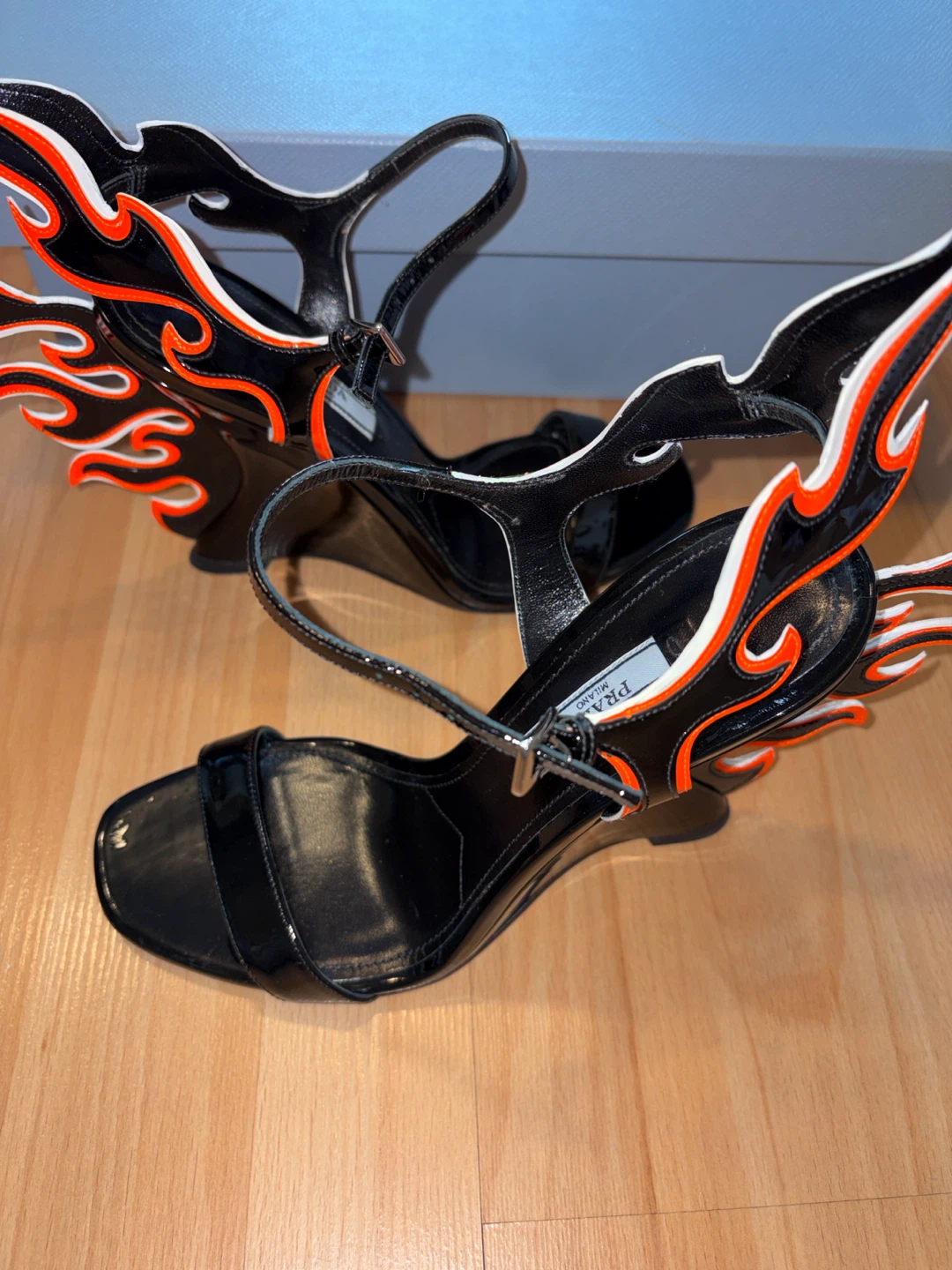 Prada Black Flame Wedge Sandals Size 38 - photo 2