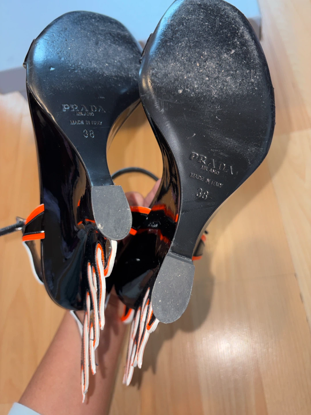 Prada Black Flame Wedge Sandals Size 38 - photo 5