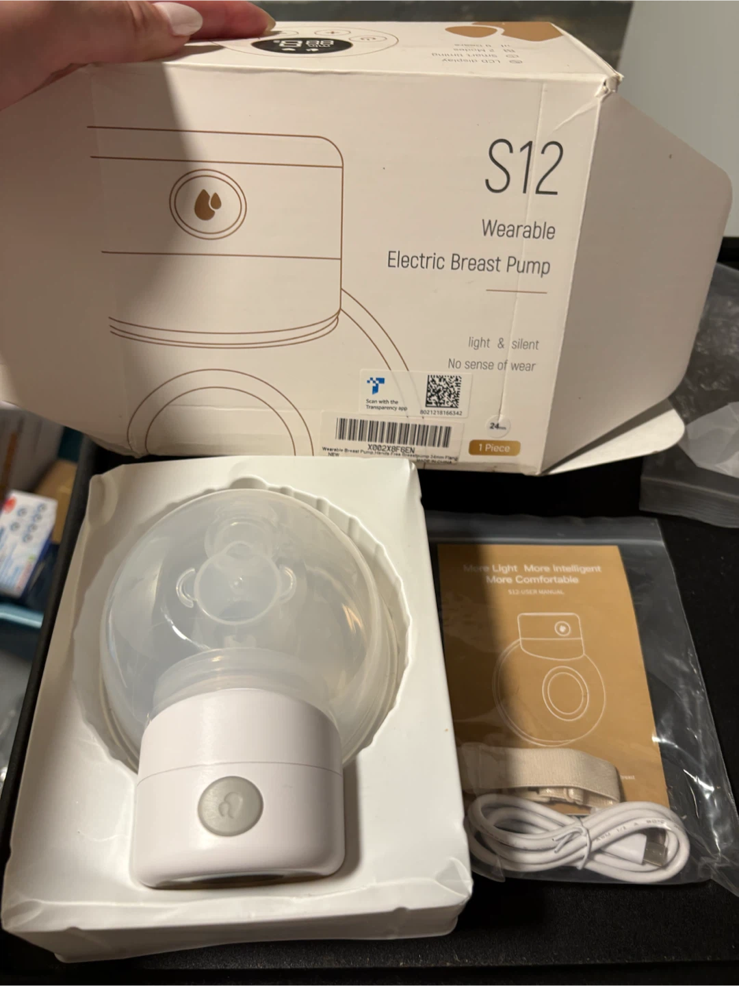 Open box, S12 Wearable Breast Pump