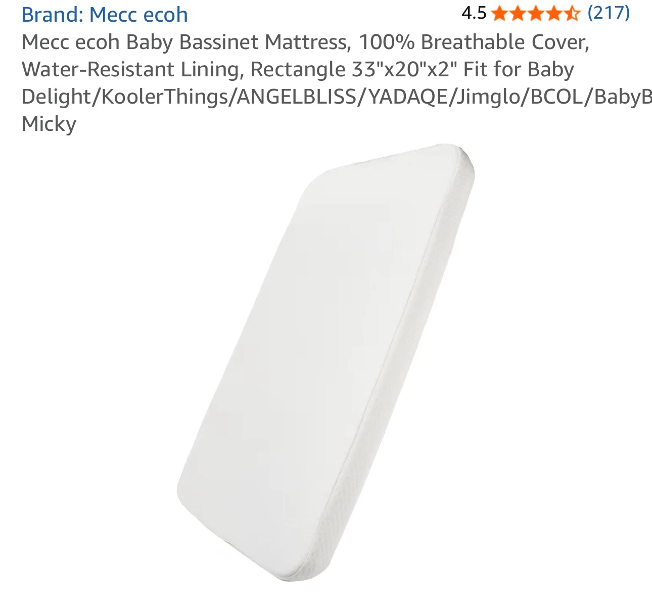Mecc ecoh Baby Bassinet Mattress 33"x20"x2"
