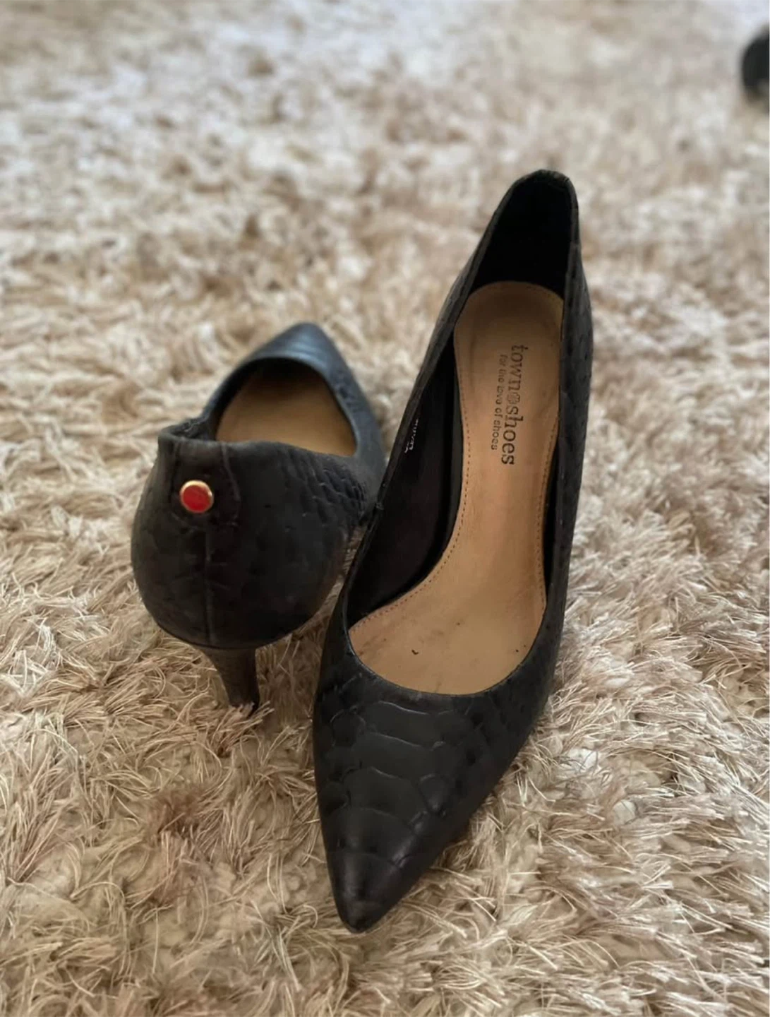 Town Shoes Black Faux Snake Skin Heels - Size 37