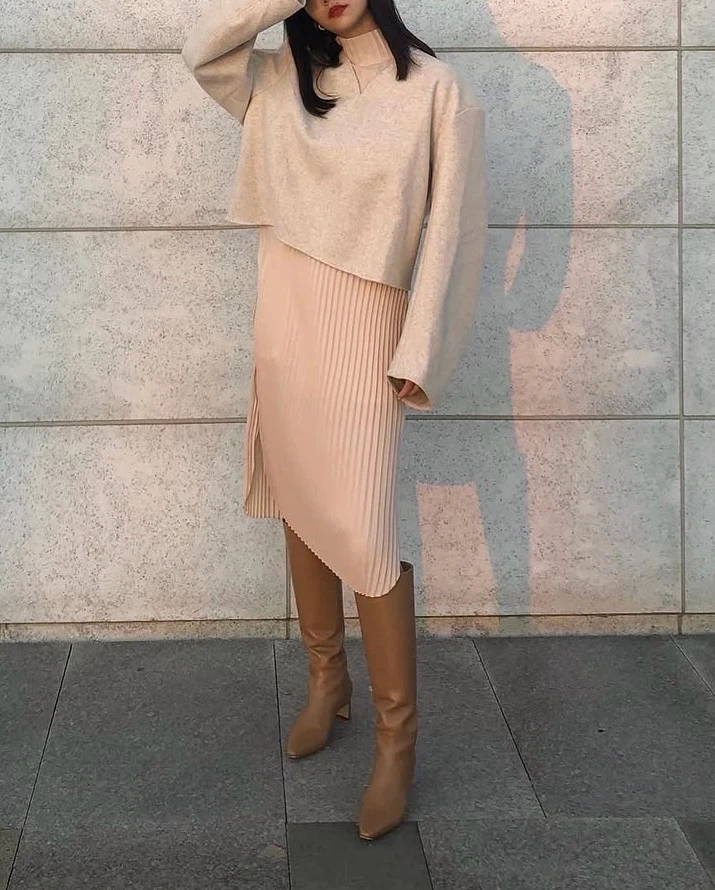Oak and Fort Pleated Midi Dress - Beige - photo 2