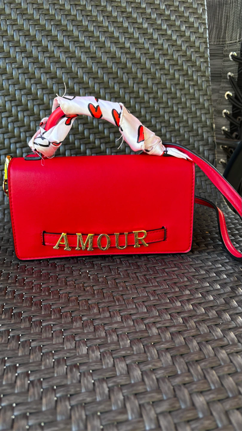 Red AMOUR Crossbody Bag with Scarf Detail