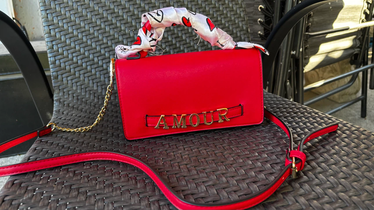 Red AMOUR Crossbody Bag with Scarf Detail - photo 4