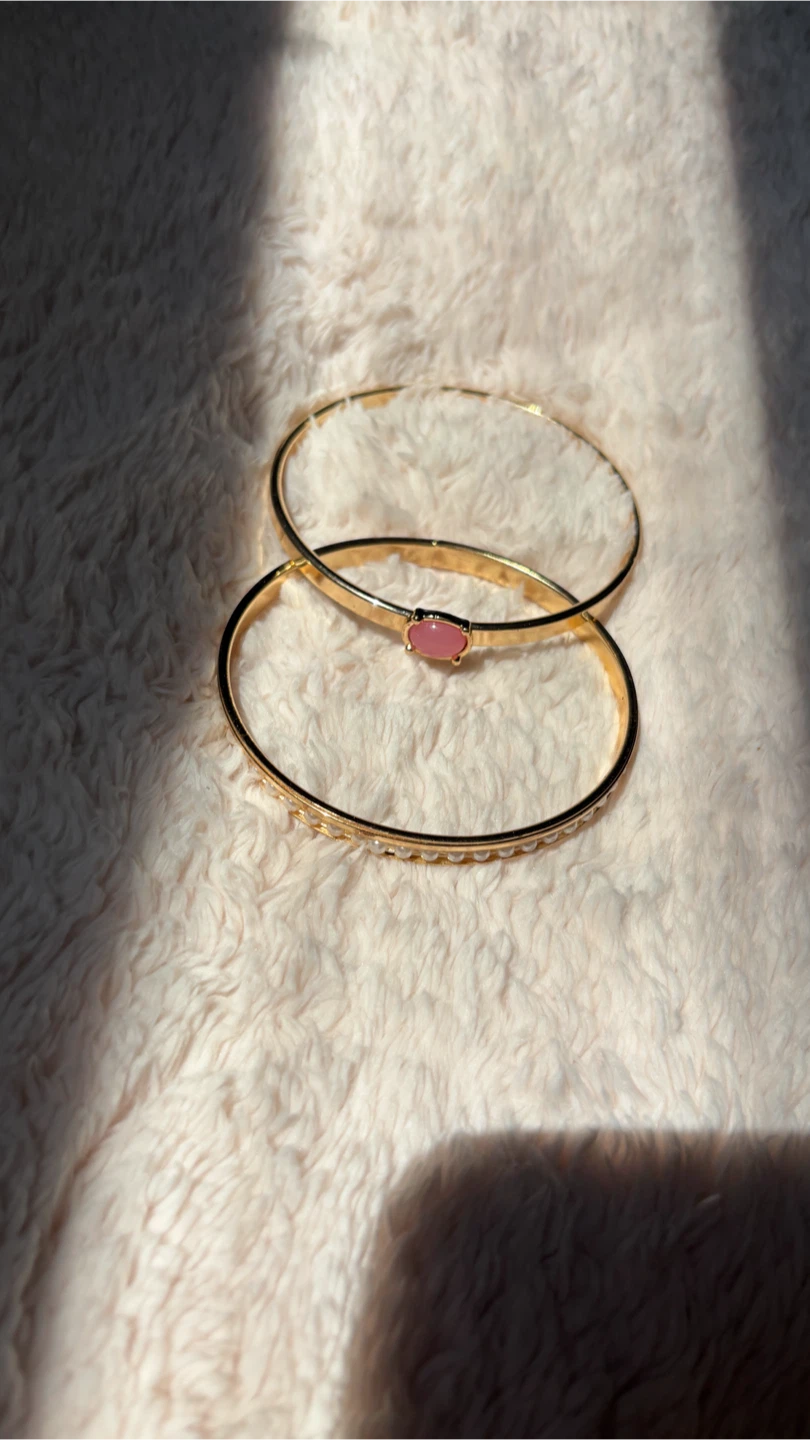 Gold Tone Bracelets with Pink Stone and Rhinestones