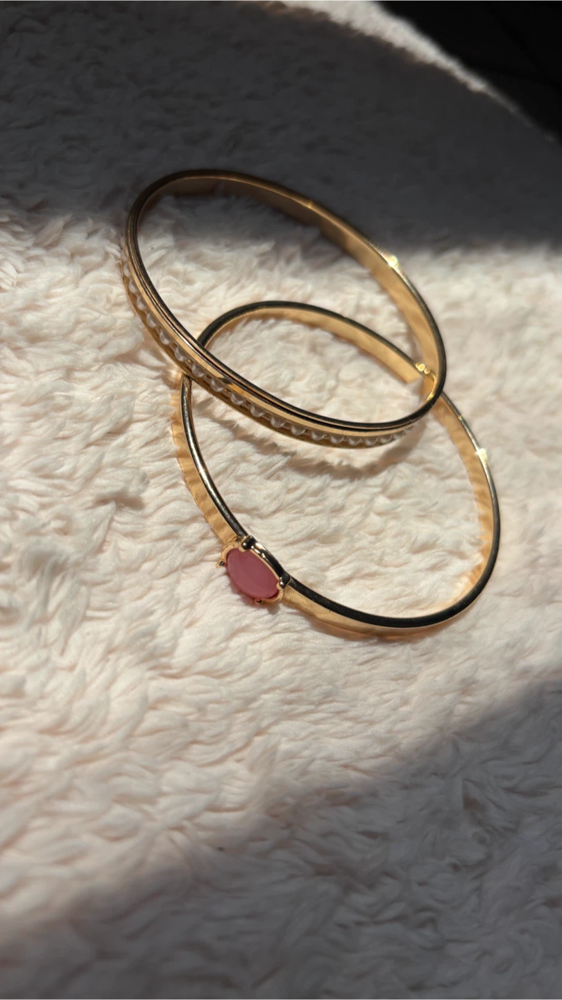 Gold Tone Bracelets with Pink Stone and Rhinestones - photo 2