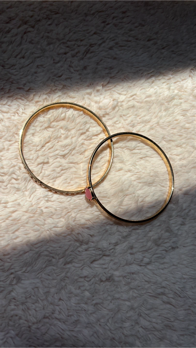 Gold Tone Bracelets with Pink Stone and Rhinestones - photo 3