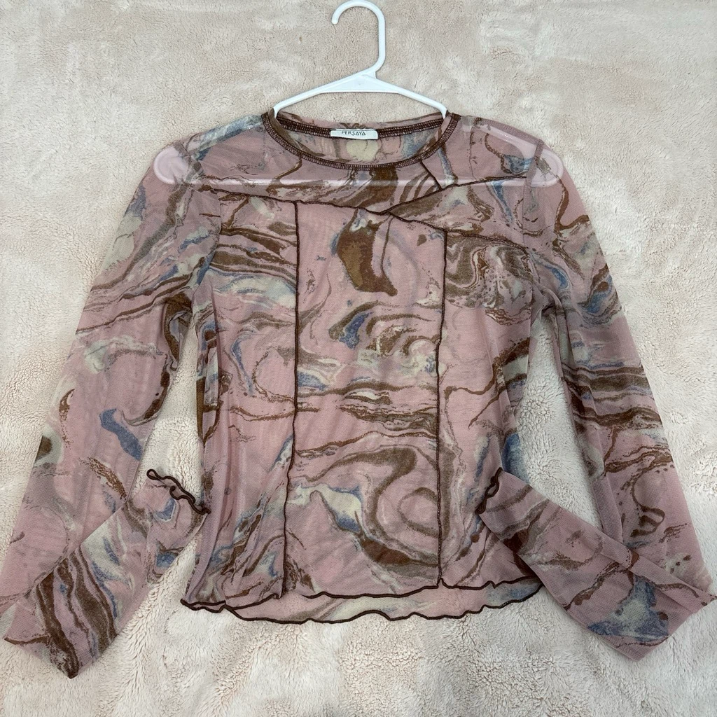 PERSAYA Mesh Long Sleeve Top
