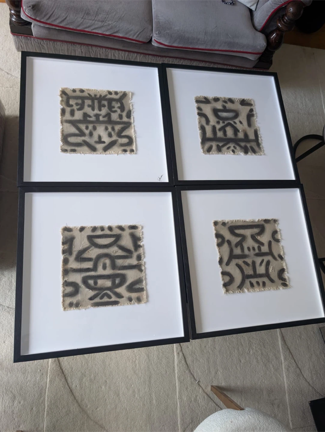 Framed Textile Art Prints (Set of 4)