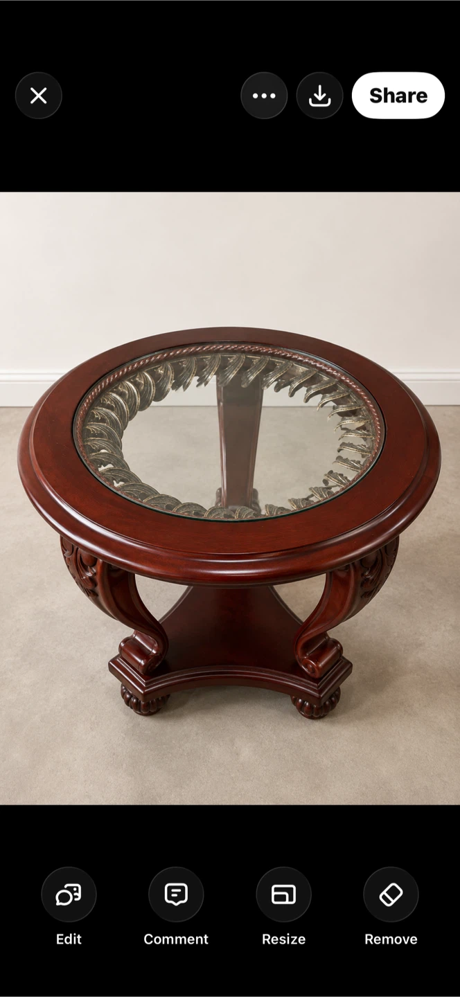 Round Wood and Glass Accent Table