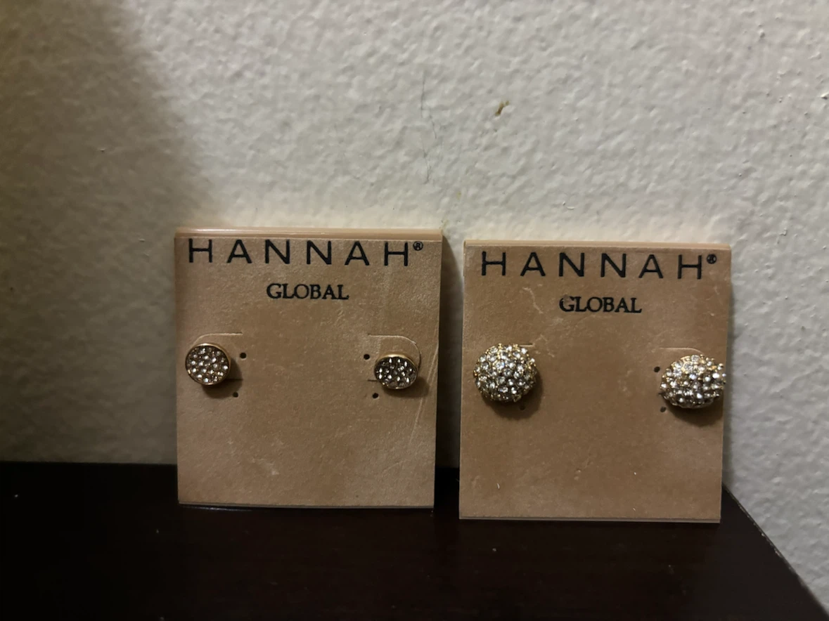 NEW- Lot of 2 Hannah Global Stud Earrings - Gold Tone