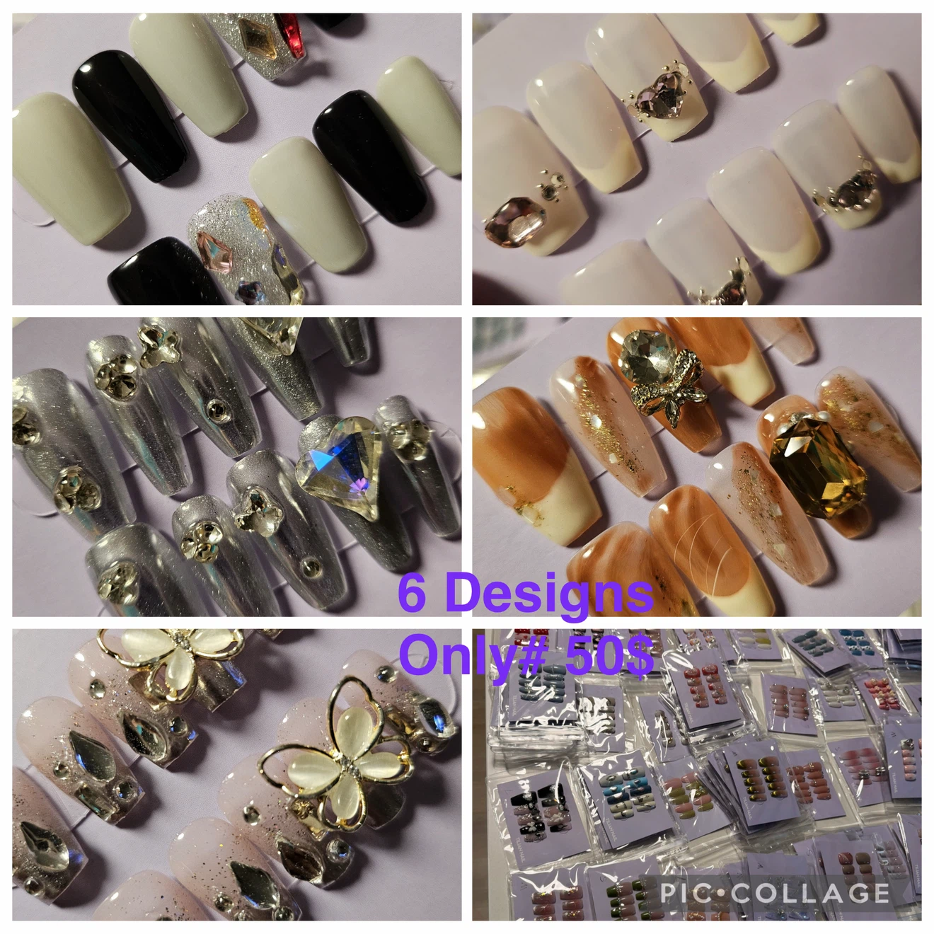 6 designs of Handcrafted Press-On Nail Sets