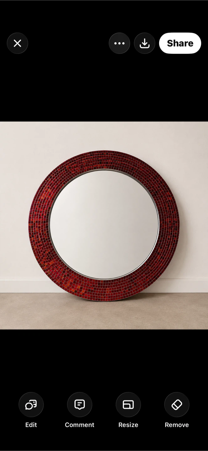 Round Red Mosaic Mirror