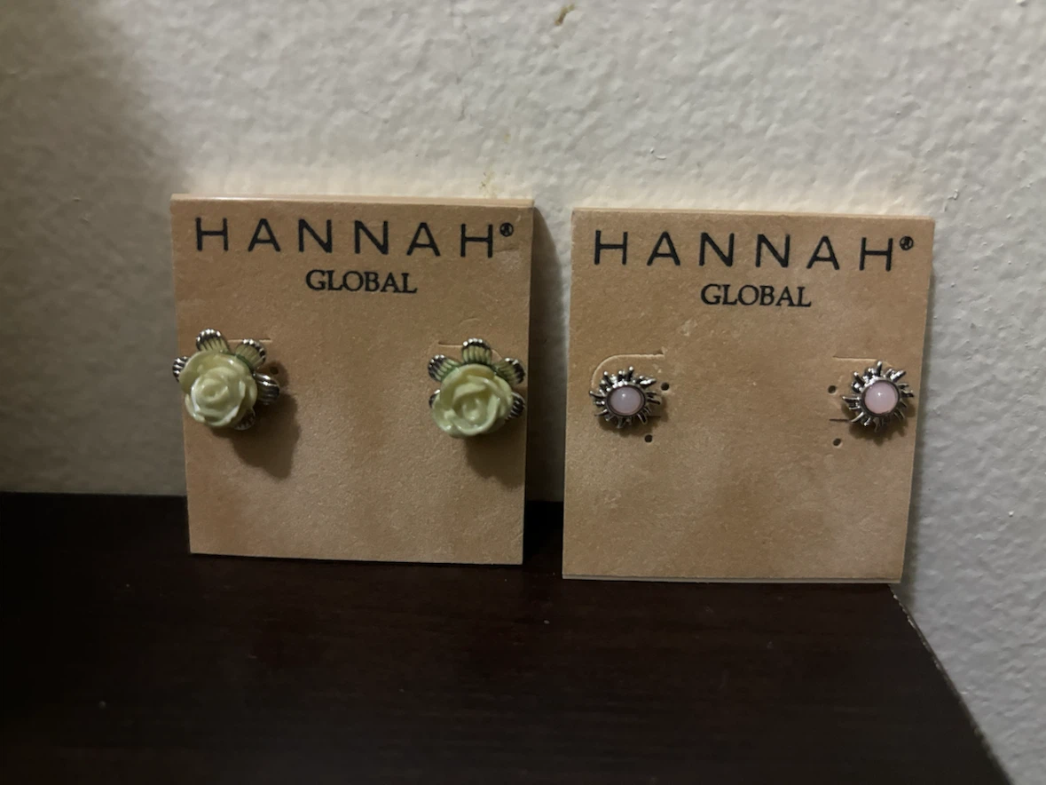 NEW- Lot of 2 Hannah Global Earrings - Rose & Sunburst Studs