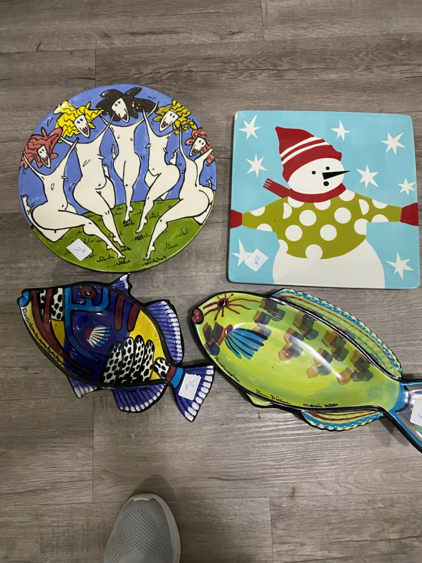 Decorative Ceramic Plates - Dancer, Snowman, and Fish